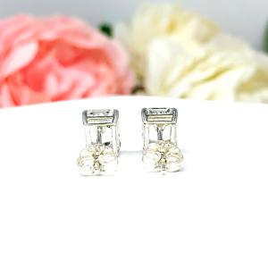 Lab White Sapphire Emerald Cut Stud Earrings 8x6mm