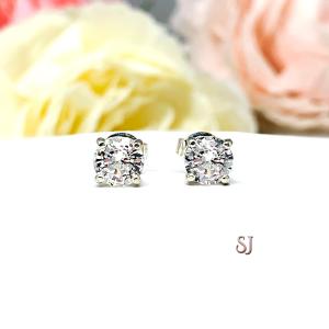 Round Lab White Sapphire Basket Stud Earrings