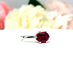 Lab Created Ruby Oval East West Horizontal Set Ring