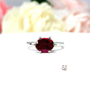 Lab Created Ruby Oval East West Horizontal Set Ring