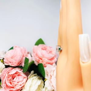 Pear CZ Lab Emerald Accents Engagement Ring