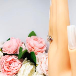 Pear CZ Lab Created Round Ruby Accents Engagement Ring