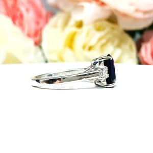 Lab Blue Sapphire Elongated Cushion Cut Ring 10x8mm Round CZ Accents