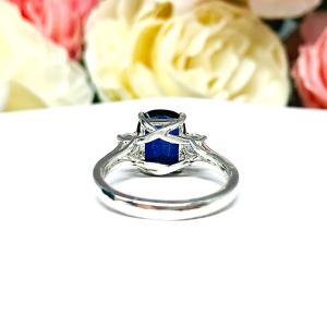 Lab Blue Sapphire Elongated Cushion Cut Ring 10x8mm Round CZ Accents