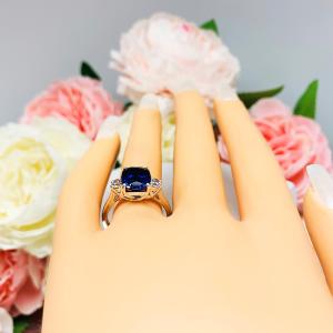 Lab Blue Sapphire Elongated Cushion Cut Ring 10x8mm Round CZ Accents