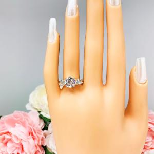 Round Near Colorless CZ Three Stone Engagement Ring