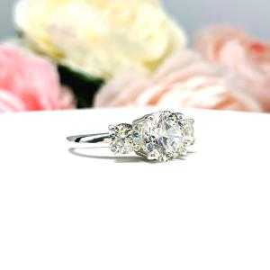 Round Near Colorless CZ Three Stone Engagement Ring