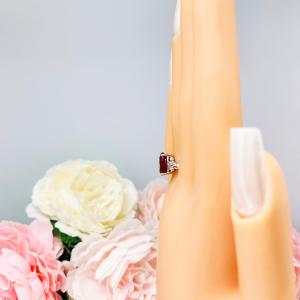 Lab Created Ruby Pear Round CZ Ring Sterling Silver