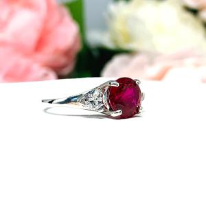 Lab Ruby Round CZ Trillion Sterling Silver Ring