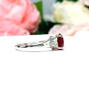 Lab Ruby Round CZ Trillion Sterling Silver Ring