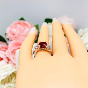 Lab Ruby Round CZ Trillion Sterling Silver Ring