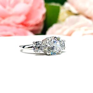 Round Cubic Zirconia Three Stone Engagement Ring