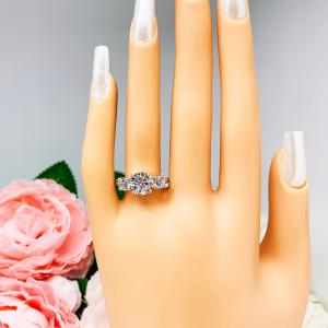 Round Cubic Zirconia Three Stone Engagement Ring