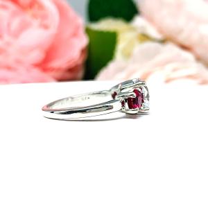 Round CZ Lab Ruby 3 Stone Engagement Ring
