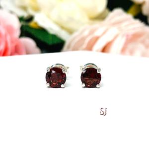 Round Natural Mozambique Garnet Stud Earrings January Birthstone