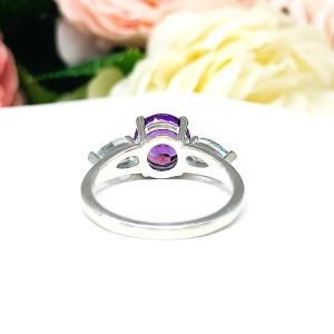 Natural Round Amethyst Aquamarine Pear Ring SIZE 6.75 FINAL SALE