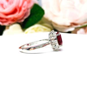 Lab Ruby 9x7mm Oval CZ Halo Sterling Silver Ring Size 7