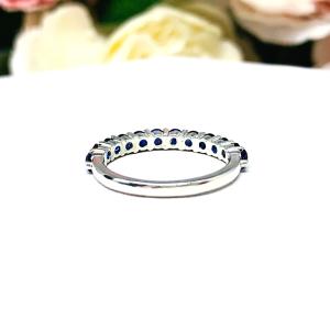 Round Lab Blue Sapphire Band Half Eternity Sterling Silver Stacking Ring