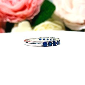 Round Lab Blue Sapphire Band Half Eternity Sterling Silver Stacking Ring