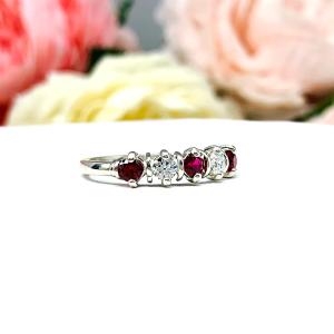 Lab Ruby CZ 3mm Round 5 Stone Ring