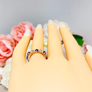 Lab Ruby CZ 3mm Round 5 Stone Ring
