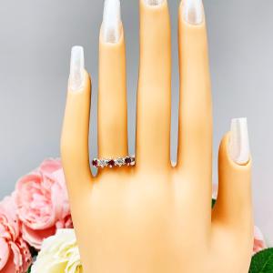 Lab Ruby CZ 3mm Round 5 Stone Ring