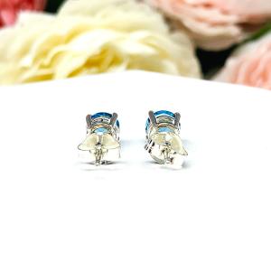 Round Swiss Blue Topaz Basket Stud Earrings December Birthstone Authentic