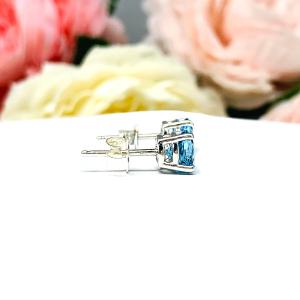 Round Swiss Blue Topaz Basket Stud Earrings December Birthstone Authentic