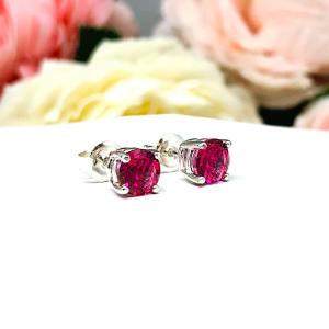 Round Mystic Pink Topaz Stud Earrings October Birthstone Alternative