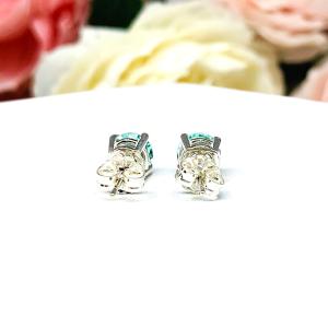 Seafoam Green Lab Spinel Stud Earrings Sterling Silver 6mm Round Basket