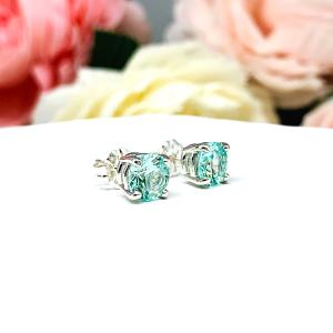 Seafoam Green Lab Spinel Stud Earrings Sterling Silver 6mm Round Basket