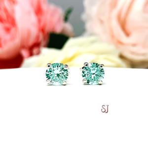 Seafoam Green Lab Spinel Stud Earrings Sterling Silver 6mm Round Basket