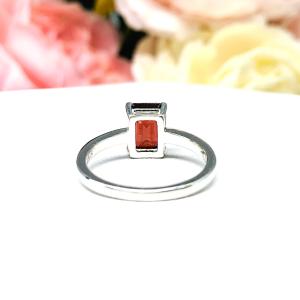 Natural Mozambique Garnet Emerald Cut Ring