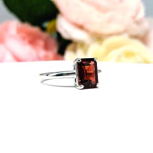 Natural Mozambique Garnet Emerald Cut Ring