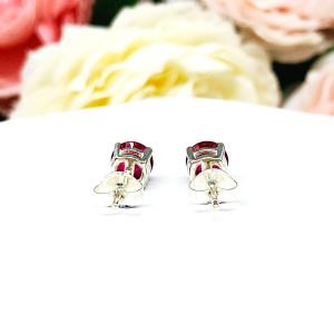 Round Lab Ruby Basket Stud Earrings Sterling Silver July Birthstone