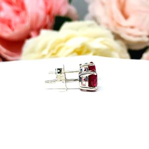 Round Lab Ruby Basket Stud Earrings Sterling Silver July Birthstone