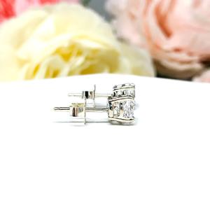 Round Lab White Sapphire Basket Stud Earrings