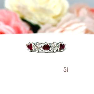 Lab Ruby CZ 3mm Round 5 Stone Ring