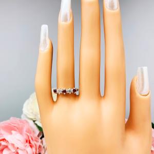 Lab Ruby CZ 3mm Round 5 Stone Ring