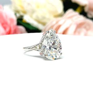 Pear Near Colorless Cubic Zirconia Split Shank Engagement Ring