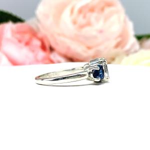 Round CZ Lab Blue Sapphire 3 Stone Engagement Ring