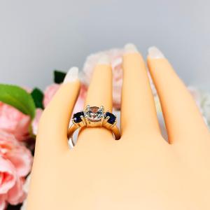 Round CZ Lab Blue Sapphire 3 Stone Engagement Ring