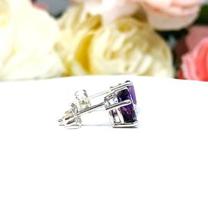 Natural African Amethyst Oval Stud Earrings February Birthstone