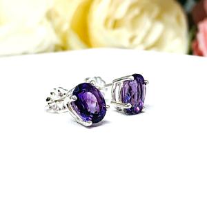 Natural African Amethyst Oval Stud Earrings February Birthstone