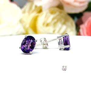Natural African Amethyst Oval Stud Earrings February Birthstone