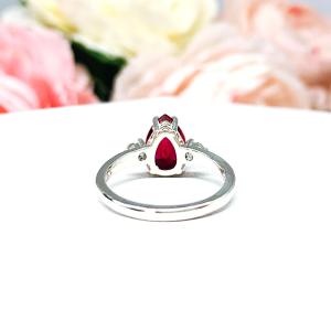 Lab Created Ruby Pear Round CZ Ring Sterling Silver