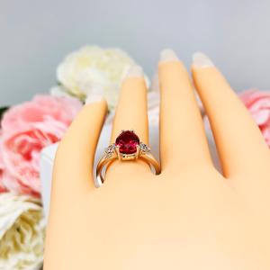 Lab Created Ruby Pear Round CZ Ring Sterling Silver