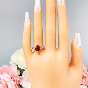 Lab Created Ruby Pear Round CZ Ring Sterling Silver
