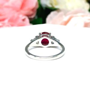 Lab Ruby Round CZ Trillion Sterling Silver Ring