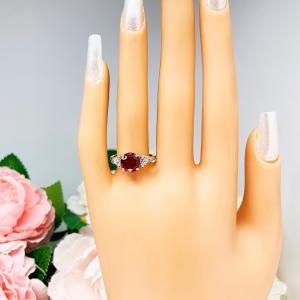Lab Ruby Round CZ Trillion Sterling Silver Ring
